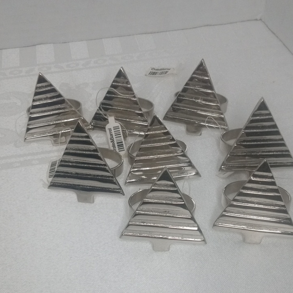 Crate&Barrel Discontinued Silver Tree  Napkin Rings set Of 8 NWT